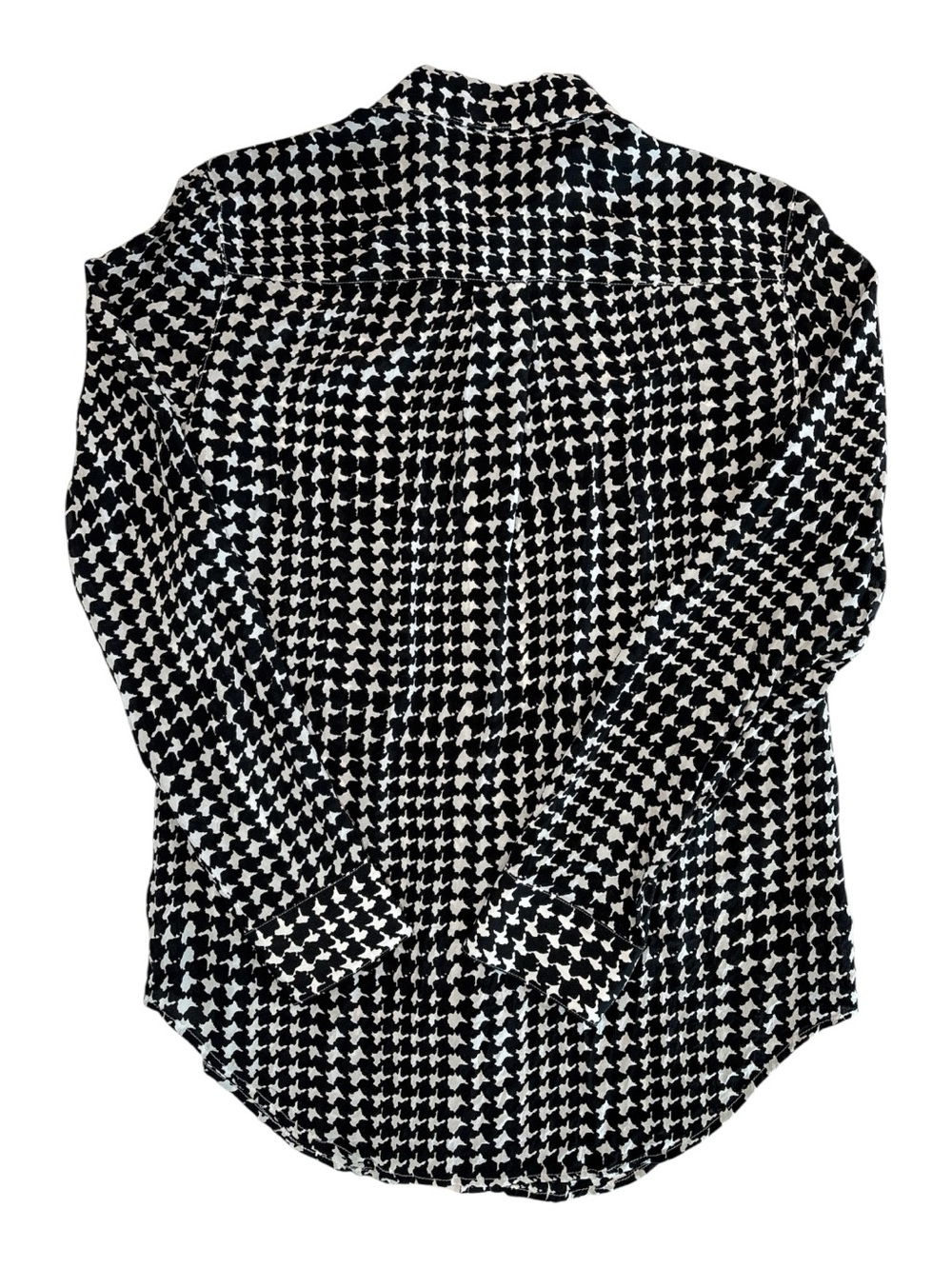 Ann Taylor Black and White Abstract Houndstooth Silk Button-Down Shirt - Picture 3 of 11